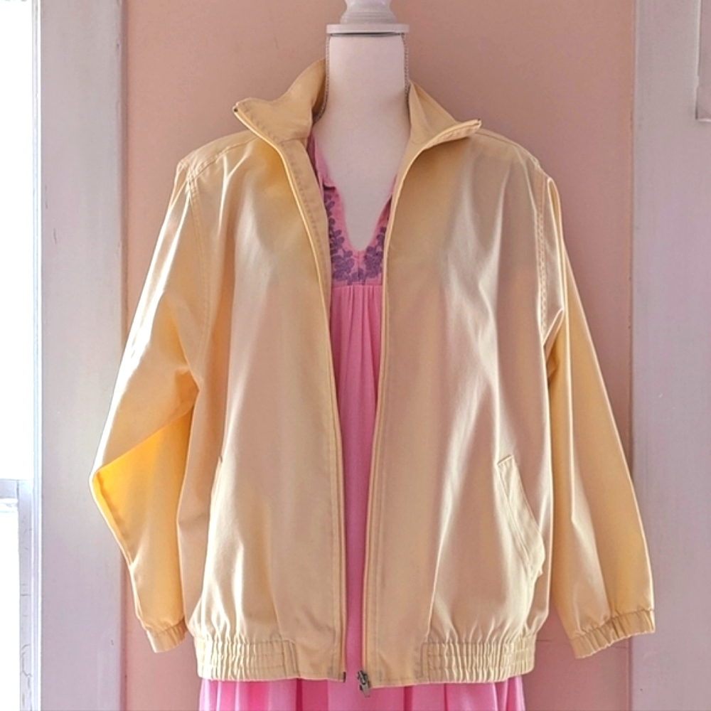 Vintage Full Zip Spring Jacket Light Yellow Pastel Oversized cotton Blend Medium